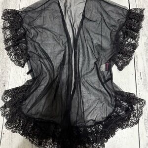 Frederick's of Hollywood Black Sheer Lingerie Bed Jacket / Robe